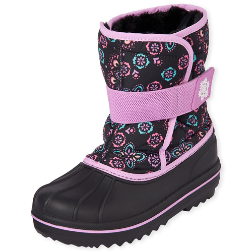 

Girls Floral Snow Boots - Black - The Children's Place