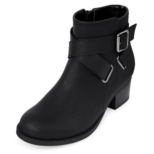 

Girls Ankle Strap Booties - Black - The Children's Place