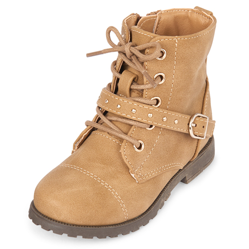 

Baby Girls Toddler Studded Strap Lace Up Boots - Tan - The Children's Place