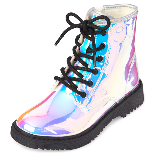 

Girls Holographic Lace Up Boots - Metallic - The Children's Place