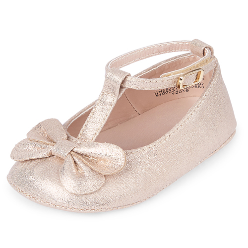 

Newborn Baby Bow T Strap Ballet Flats - Metallic - The Children's Place
