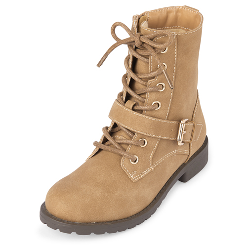 

Girls Ankle Strap Lace Up Boots - Tan - The Children's Place