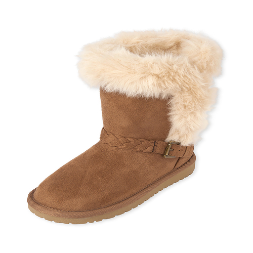 

Girls Braided Faux Fur Boots - Brown - The Children's Place