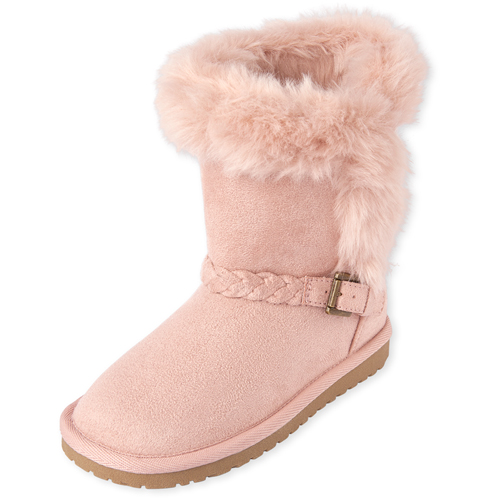 

Girls Braided Faux Fur Boots - Pink - The Children's Place