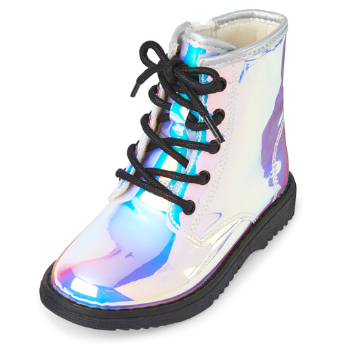 

Baby Girls Toddler Holographic Lace Up Boots - Metallic - The Children's Place