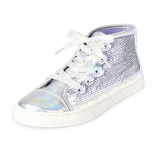 

s Holographic Flip Sequin Hi Top Sneakers - Metallic - The Children's Place