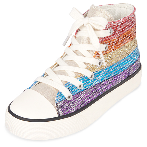 

s Glitter Rainbow Striped Hi Top Sneakers - Multi - The Children's Place