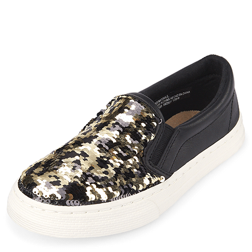 

s Flip Sequin Cat Slip On Sneakers - Black - The Children's Place