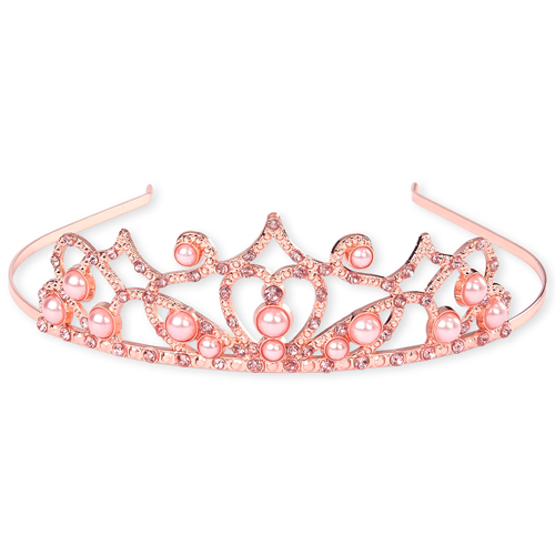 

Girls Rhinestud Pearl Tiara Metal Headband - Metallic - The Children's Place