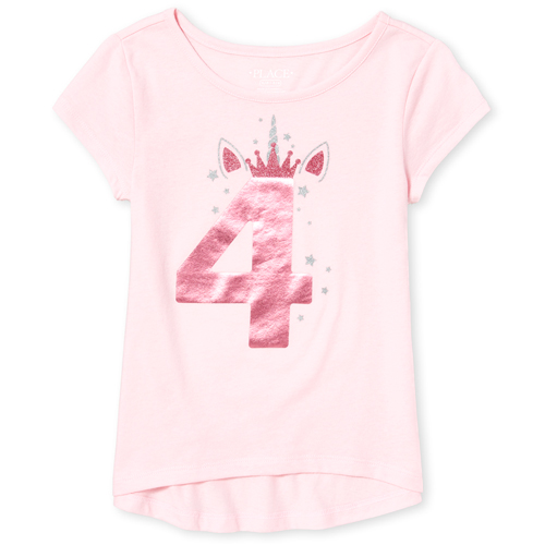 

Girls Embellished Birthday Unicorn Top - Pink - The Children's Place