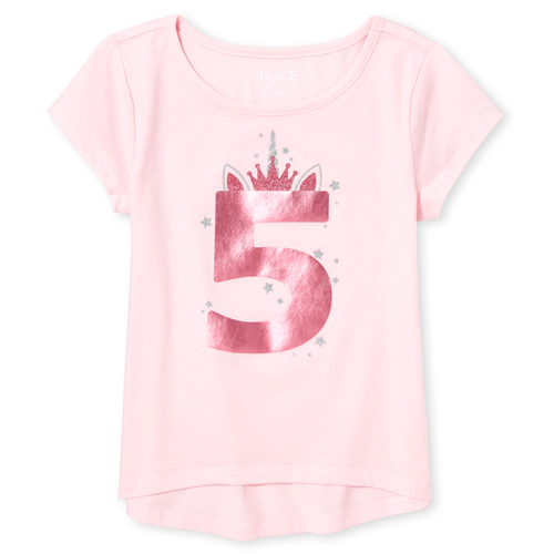 

Girls Embellished Birthday Unicorn Top - Pink - The Children's Place