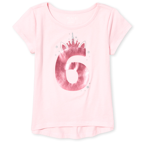 

Girls Embellished Birthday Unicorn Top - Pink - The Children's Place
