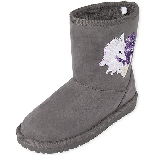 

Girls Flip Sequin Unicorn Faux Fur Boots - Gray - The Children's Place