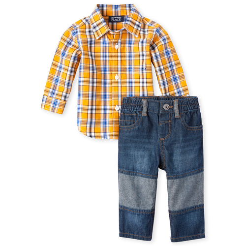 

Newborn Baby Boys Plaid Outfit Set - Yellow - The Children's Place