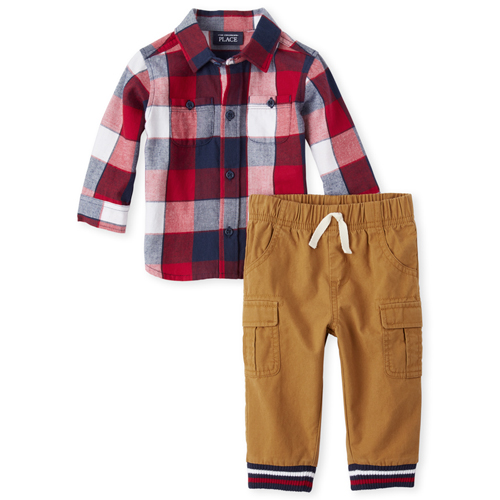

Newborn Baby Boys Check Twill Outfit Set - Red - The Children's Place
