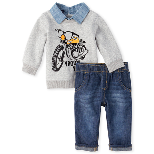 

Newborn Baby Boys Motorcycle Outfit Set - Gray - The Children's Place