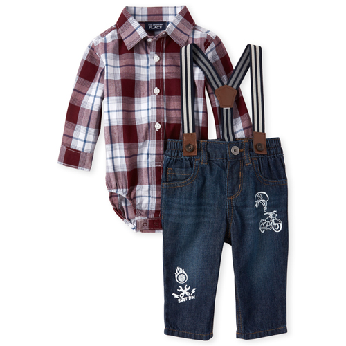 

Newborn Baby Boys Plaid Doodle 3-Piece Outfit Set - Red - The Children's Place