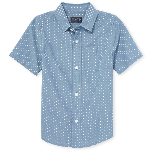 

s Boys Dot Poplin Button Down Shirt - Blue - The Children's Place
