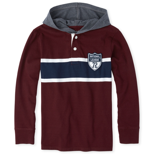 

s Boys Long Sleeve Rugby Patch Hoodie Top - Red - The Children's Place