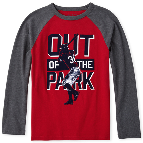 

s Boys Long Raglan Sleeve Velvet Graphic Top - Red - The Children's Place
