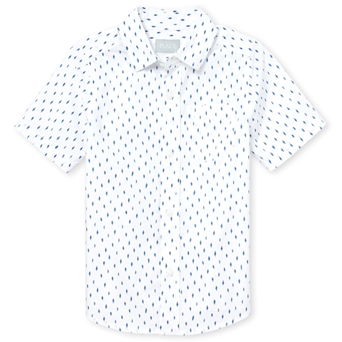

s Boys Print Poplin Button Down Shirt - White - The Children's Place