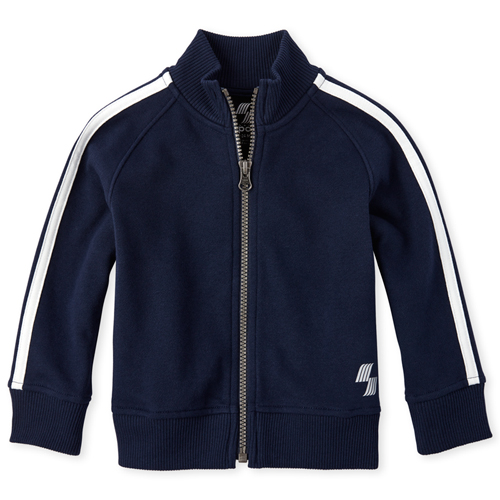 

s Baby And Toddler Boys Place Sport Striped Sleeve Fleece Track Jacket - Blue - The Children's Place