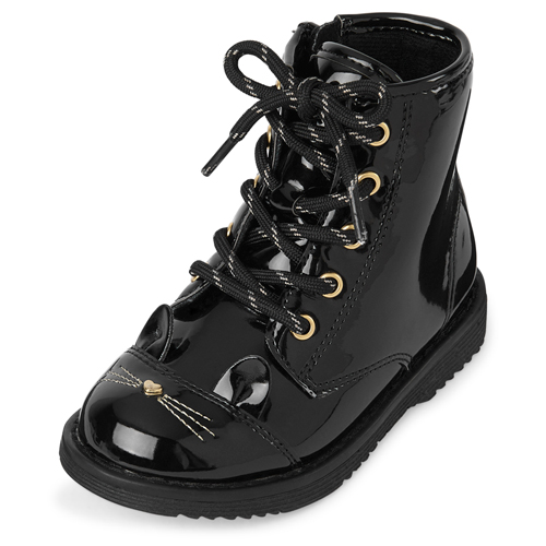 

s Toddler Cat Face Lace Up Boots - Black - The Children's Place