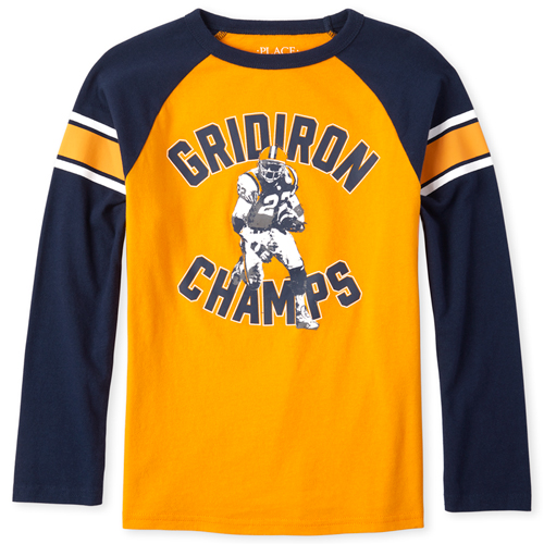 

s Boys Long Striped Raglan Sleeve Graphic Top - Yellow - The Children's Place