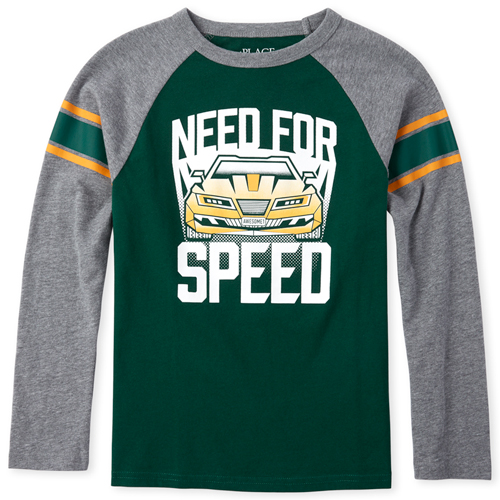 

s Boys Long Striped Raglan Sleeve Graphic Top - Green - The Children's Place