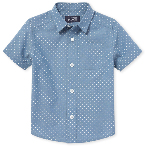 

s Baby And Toddler Boys Print Poplin Button Down Shirt - Blue - The Children's Place