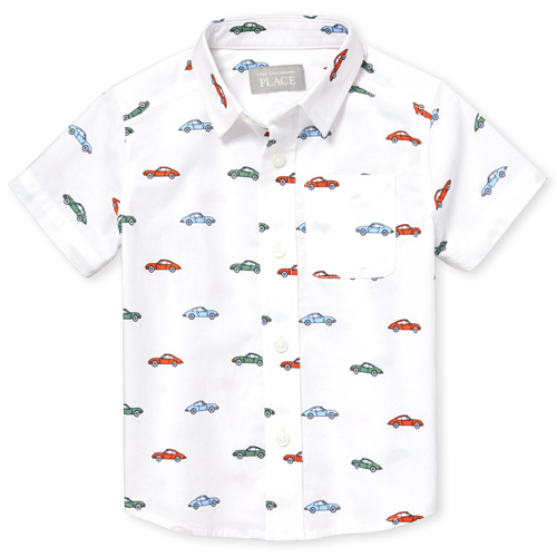

s Baby And Toddler Boys Car Poplin Button Down Shirt - White - The Children's Place