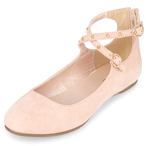 

Girls Studded Ankle Strap Ballet Flats - Pink - The Children's Place