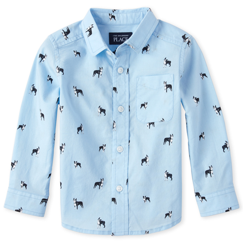 

s Baby And Toddler Boys Dog Poplin Button Down Shirt - Blue - The Children's Place