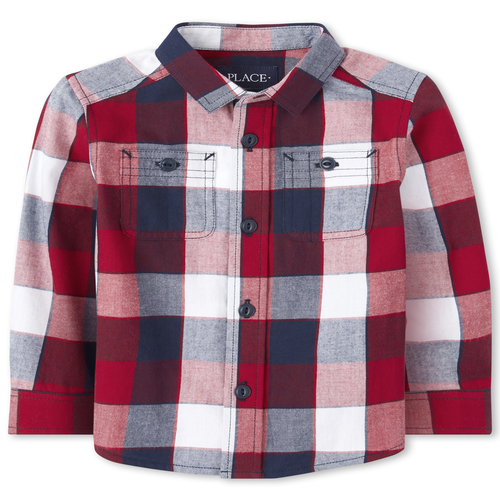 

s Baby And Toddler Boys Check Twill Button Down Shirt - Red - The Children's Place