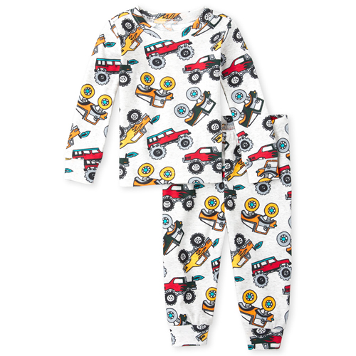 

s Baby And Toddler Boys Monster Truck Snug Fit Cotton Pajamas - Gray - The Children's Place