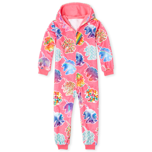 

s Unicorn Candy Fleece One Piece Pajamas - Pink - The Children's Place