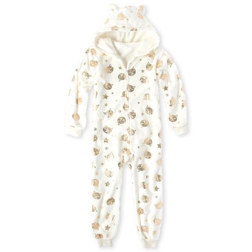 

s Metallic Cat Fleece One Piece Pajamas - White - The Children's Place