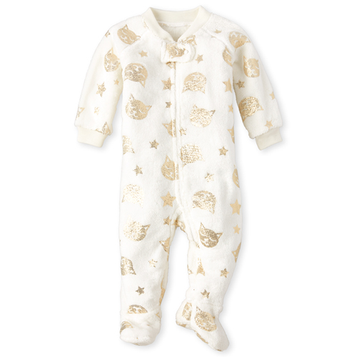 

s Baby And Toddler Metallic Cat Fleece One Piece Pajamas - White - The Children's Place
