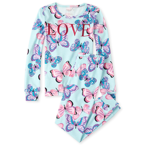 

s Glitter Butterfly Snug Fit Cotton Pajamas - Blue - The Children's Place
