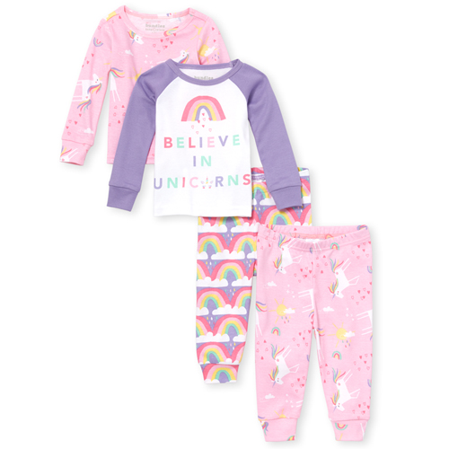 

s Baby And Toddler Unicorn Rainbow Snug Fit Cotton 4-Piece Pajamas - White - The Children's Place