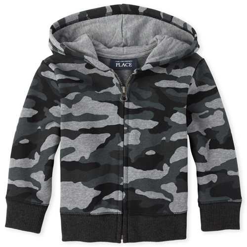 

s Baby And Toddler Boys Active Camo Fleece Zip Up Hoodie - Black - The Children's Place