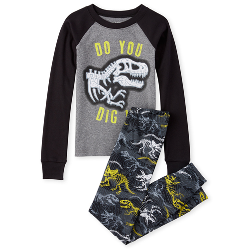 

s Boys Glow Dino Snug Fit Cotton Pajamas - Gray - The Children's Place