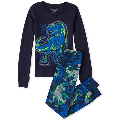 

s Boys Puff Print Dino Snug Fit Cotton Pajamas - Blue - The Children's Place