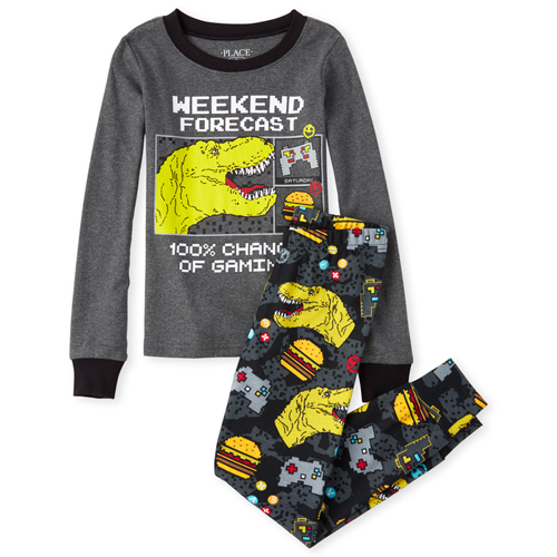 

s Boys Glow Dino Game Snug Fit Cotton Pajamas - Gray - The Children's Place