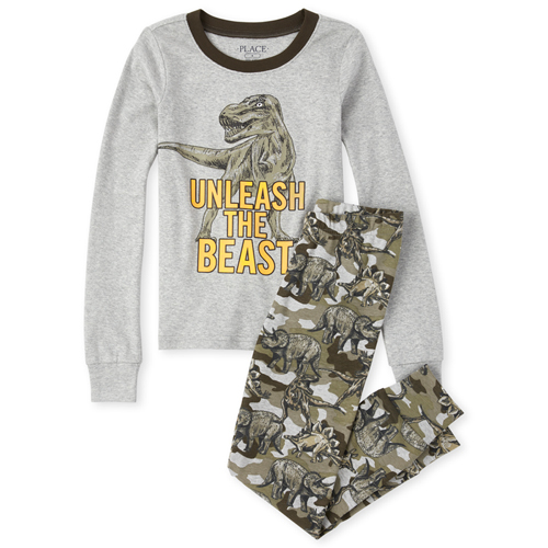 

s Boys Dino Snug Fit Cotton Pajamas - Gray - The Children's Place