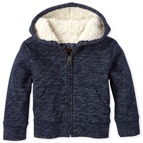

s Baby And Toddler Boys Marled Sherpa Fleece Zip Up Hoodie - Blue - The Children's Place