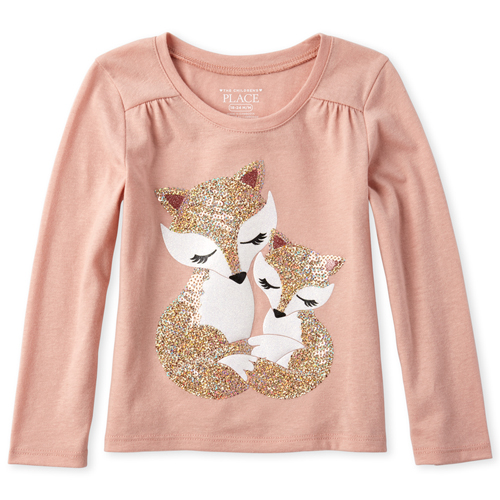 

s Baby And Toddler Long Sleeve Embellished Graphic Top - Pink - The Children's Place