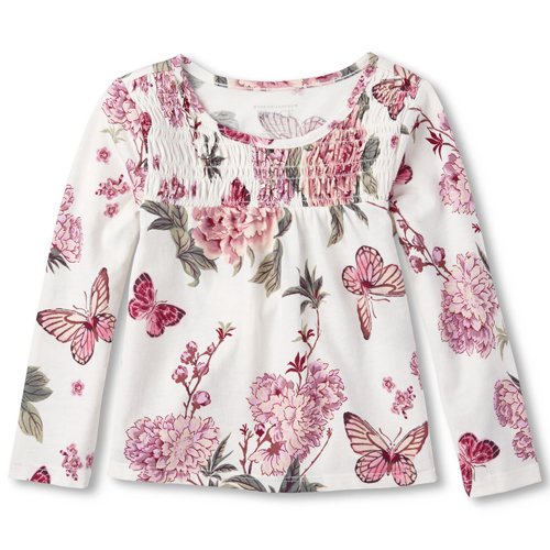 

s Baby And Toddler Long Sleeve Butterfly Print Smocked Top - White - The Children's Place