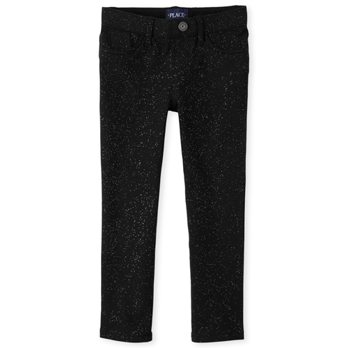 

Girls Glitter French Terry Pull On Jeggings - Black - The Children's Place