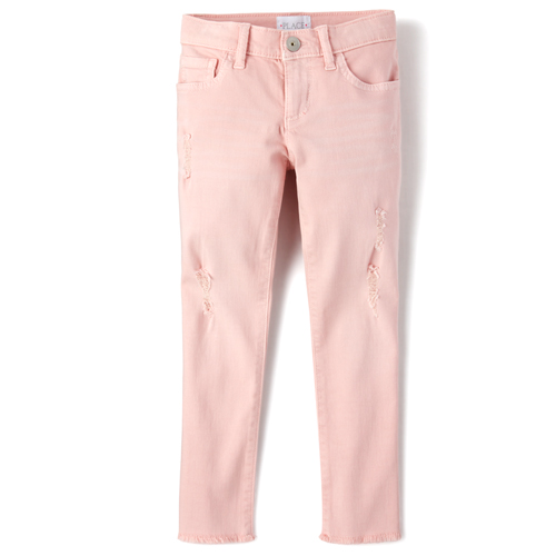 

Girls Frayed Hem Distressed Denim Super Skinny Jeans - Pink - The Children's Place